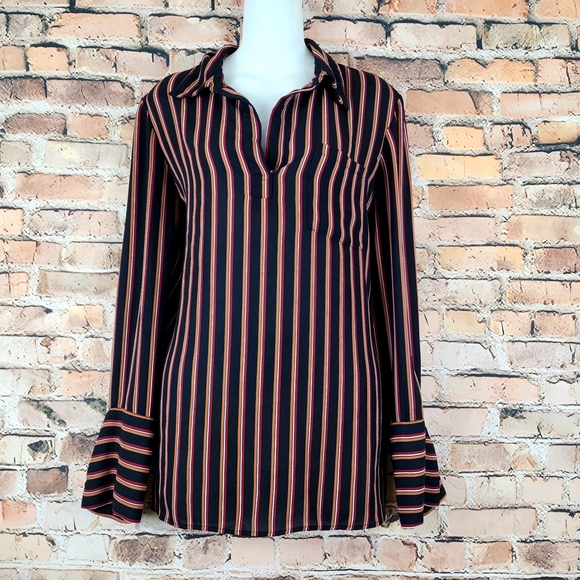 Premise Tops - Women Premise V Neck Multi Stripe Tunic Blouse w/Splt Flare Cuffs Sz.M (EUC)